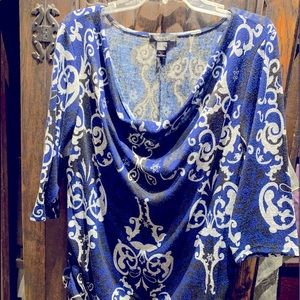 Style&Co 3x drop neck blouse shimmery blue/black